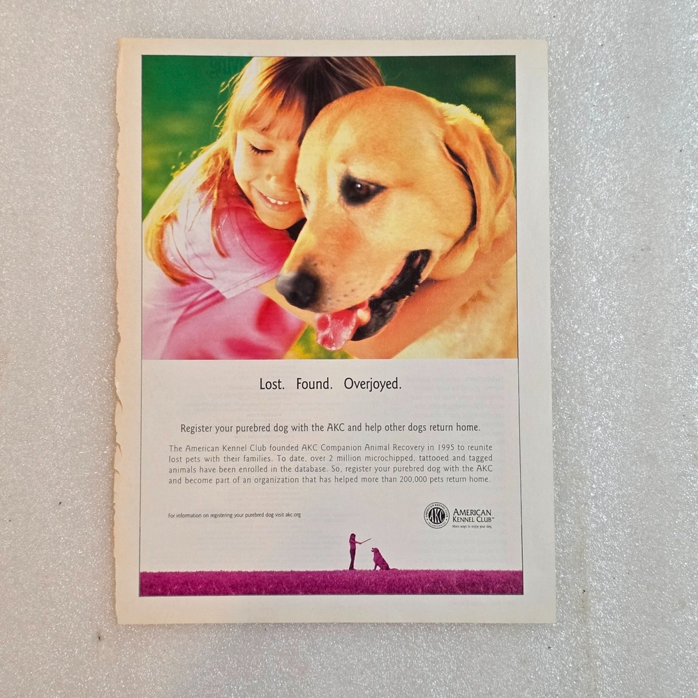 Vintage Print Ad AKC American Kennel Club little girl yellow lab dog 8x10.5 2004